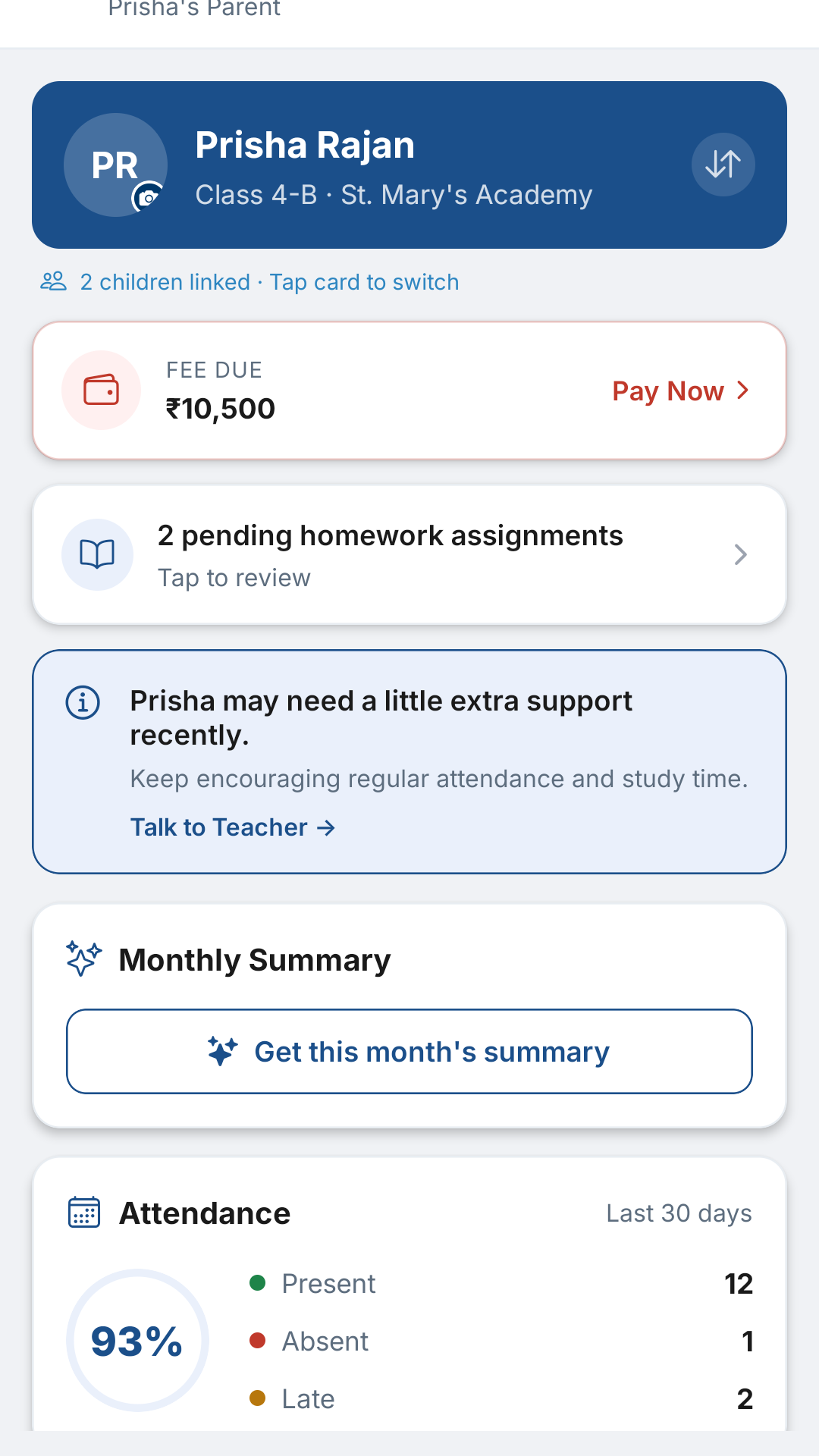 Medhark Parent app home screen